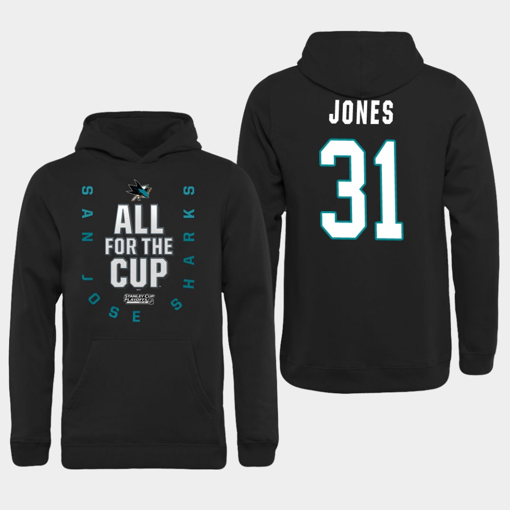Men NHL Adidas San Jose Sharks #31 Jones black hoodie